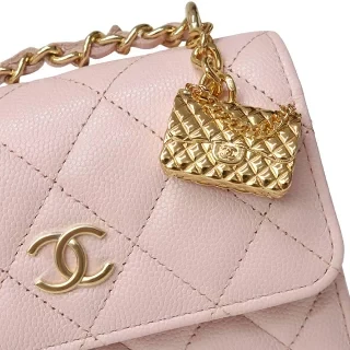 Chanel Matelasse Mini W-Chain 2-Way Baby Pink Gold Hardware