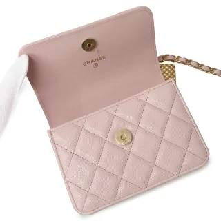 Chanel Matelasse Mini W-Chain 2-Way Baby Pink Gold Hardware