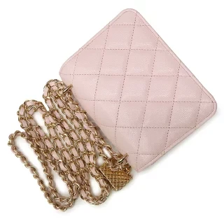 Chanel Matelasse Mini W-Chain 2-Way Baby Pink Gold Hardware