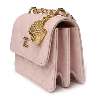 Chanel Matelasse Mini W-Chain 2-Way Baby Pink Gold Hardware