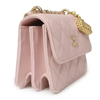 Chanel Matelasse Mini W-Chain 2-Way Baby Pink Gold Hardware