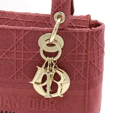 Christian Dior Lady D-LITE Medium Bag Cannage Embroidery Handbag Canvas Rose