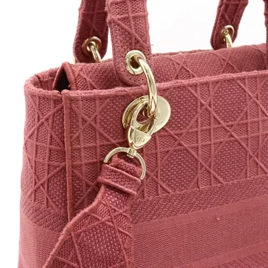 Christian Dior Lady D-LITE Medium Bag Cannage Embroidery Handbag Canvas Rose