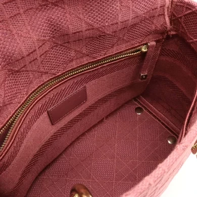 Christian Dior Lady D-LITE Medium Bag Cannage Embroidery Handbag Canvas Rose