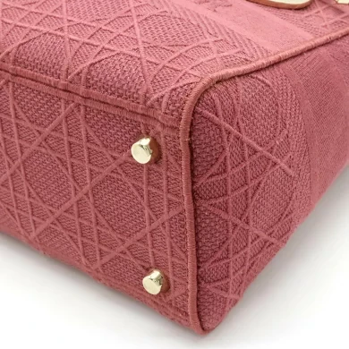 Christian Dior Lady D-LITE Medium Bag Cannage Embroidery Handbag Canvas Rose