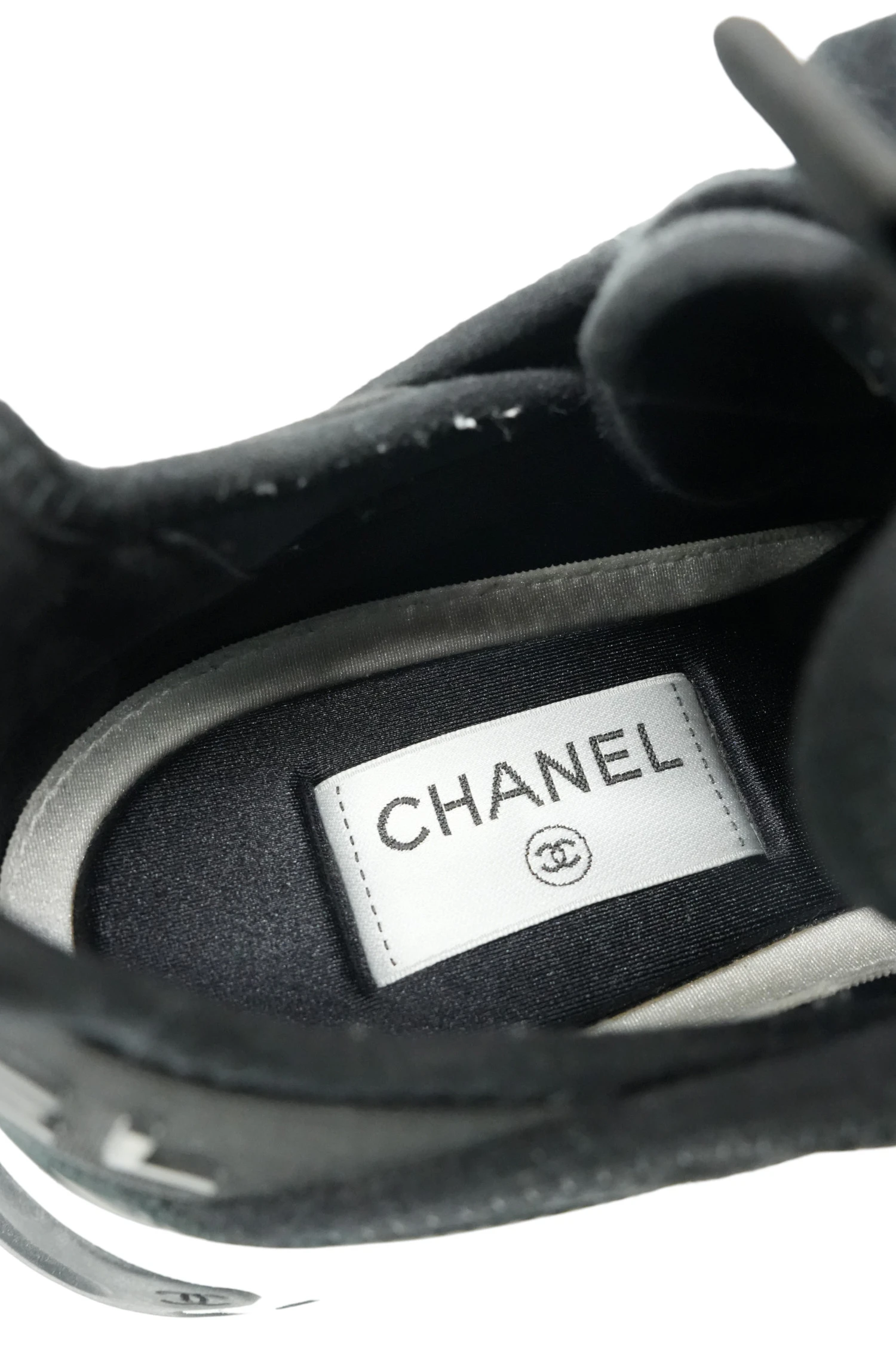 Chanel Size 40 Black Leather, Rubber and Nylon CC Lace Up Sneakers