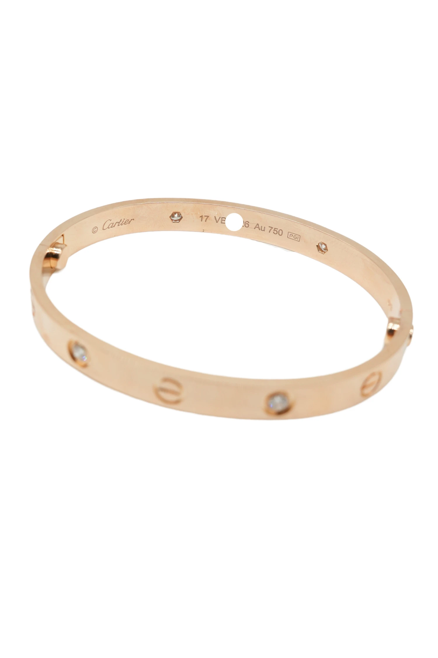 Cartier Size 17 Love Bracelet in 18k Rose Gold with Diamonds