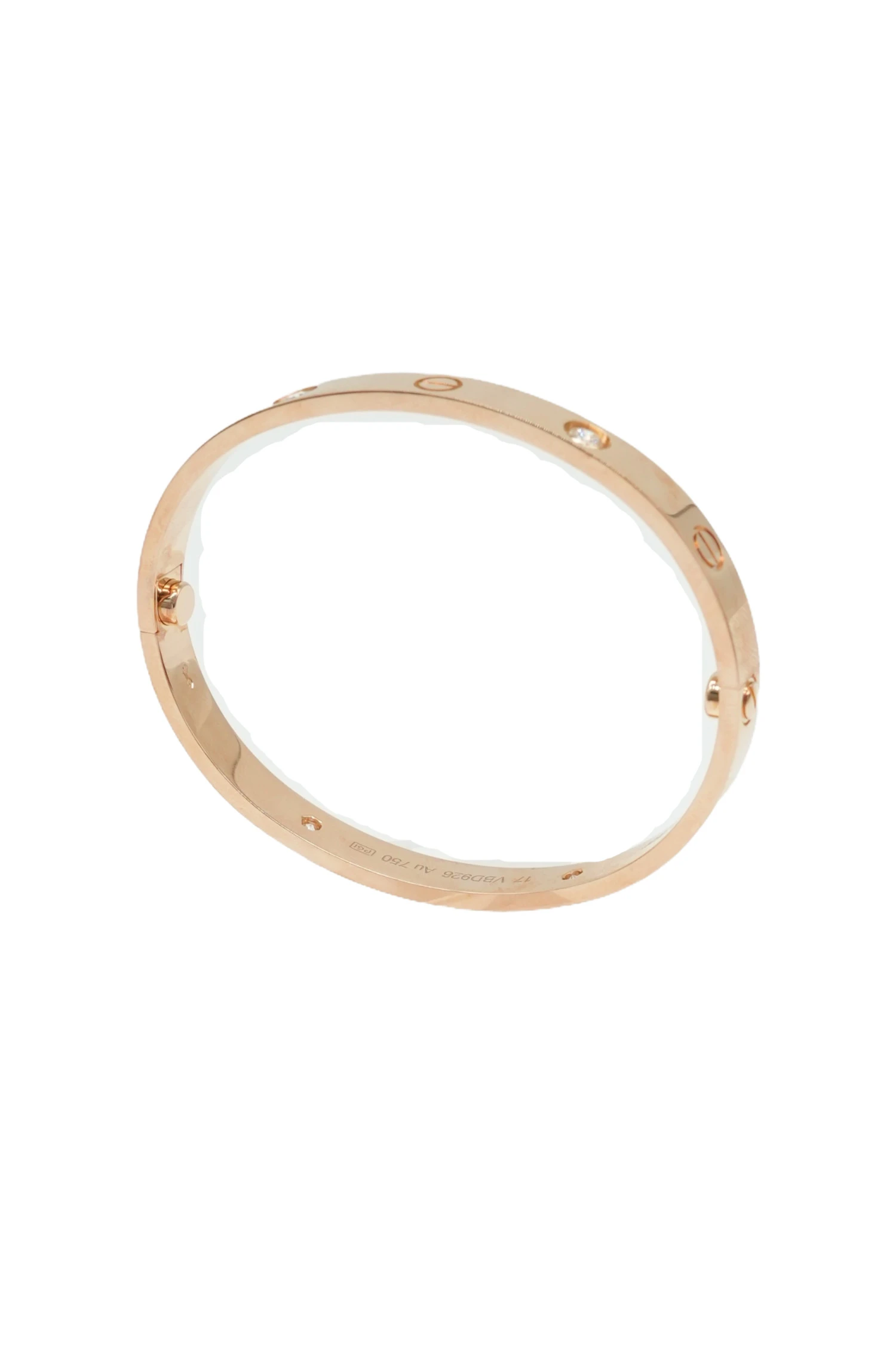 Cartier Size 17 Love Bracelet in 18k Rose Gold with Diamonds