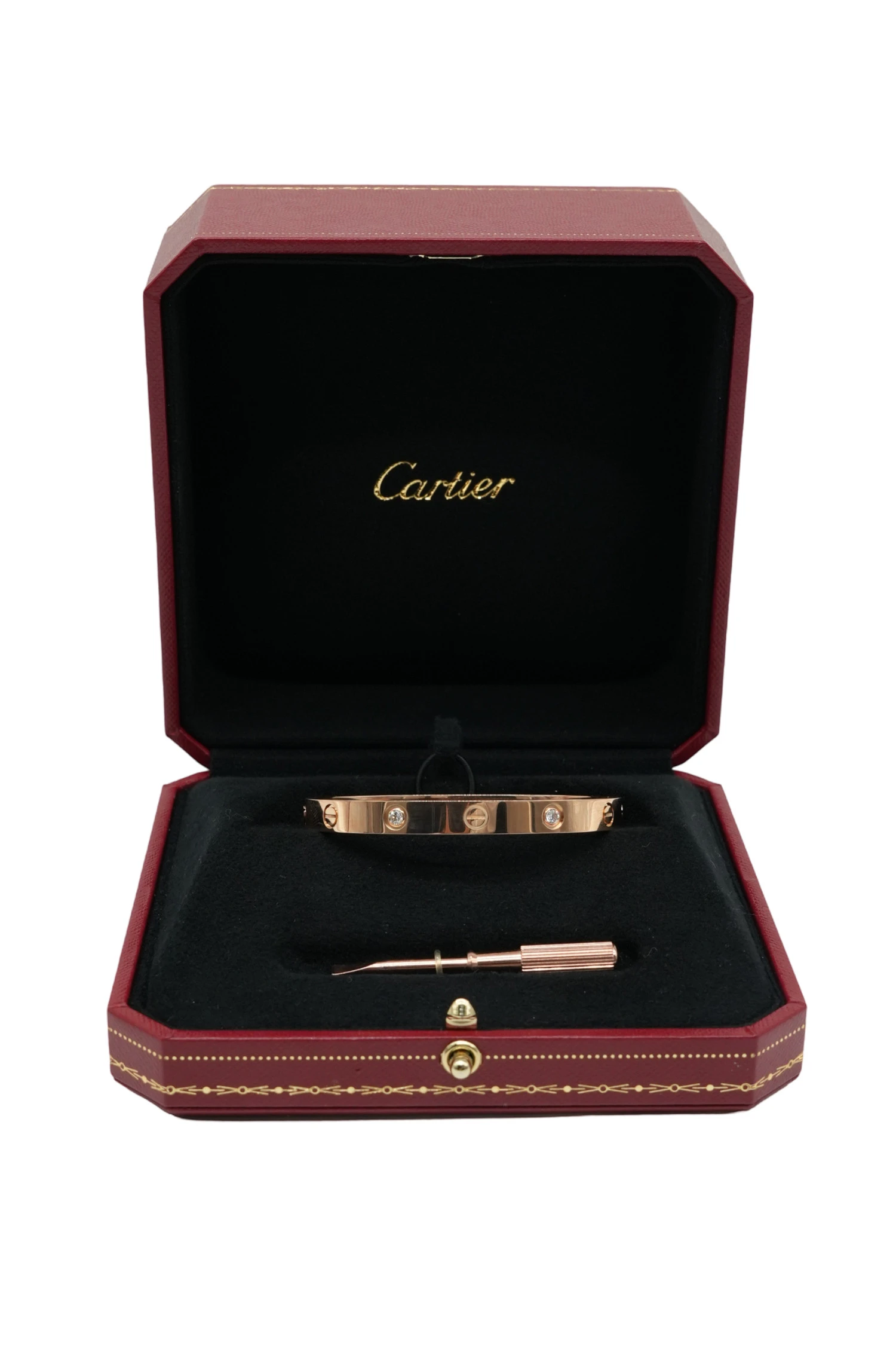 Cartier Size 17 Love Bracelet in 18k Rose Gold with Diamonds