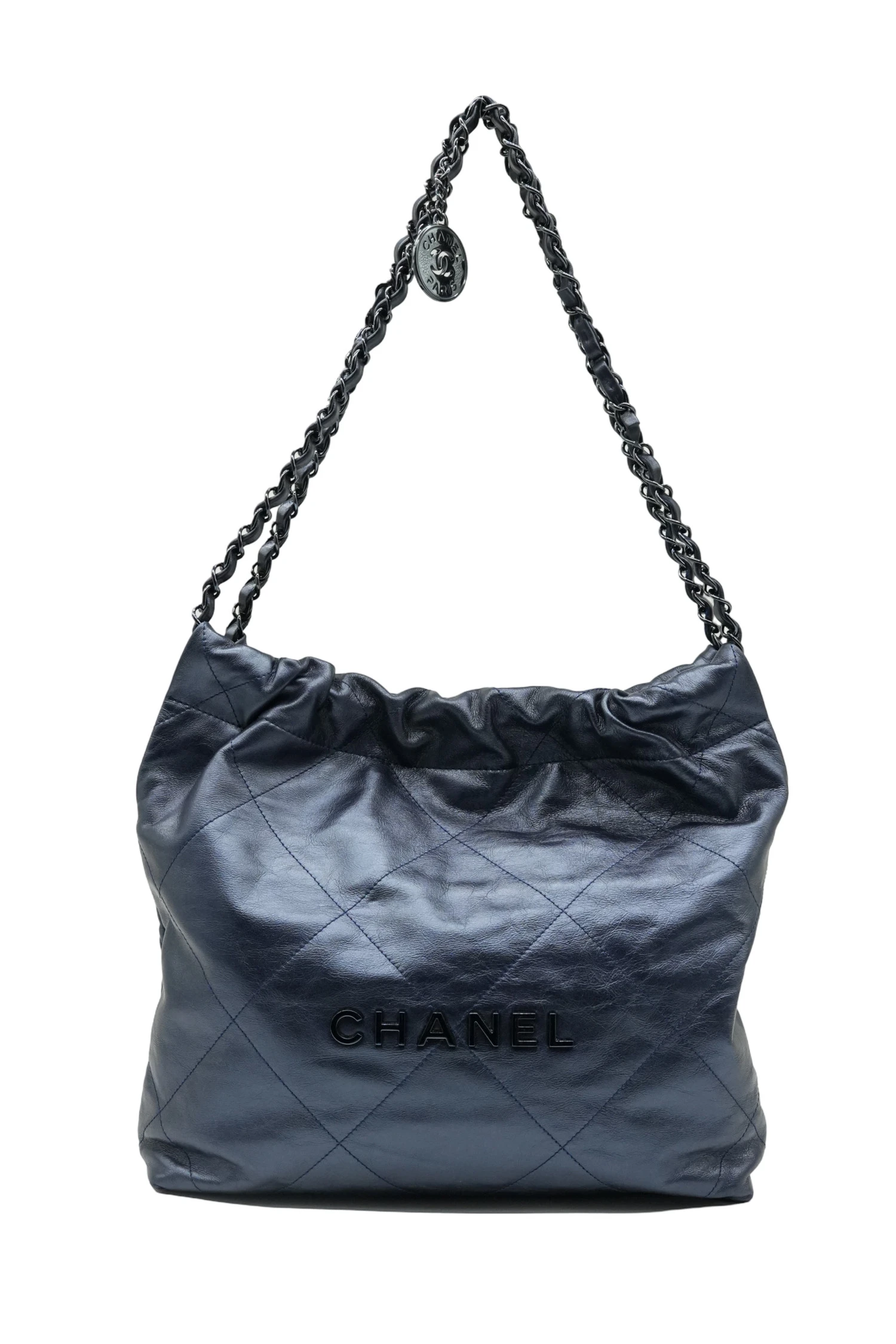 Chanel 22 Bag Shiny Calfskin Iridescent Black with Black Hardware