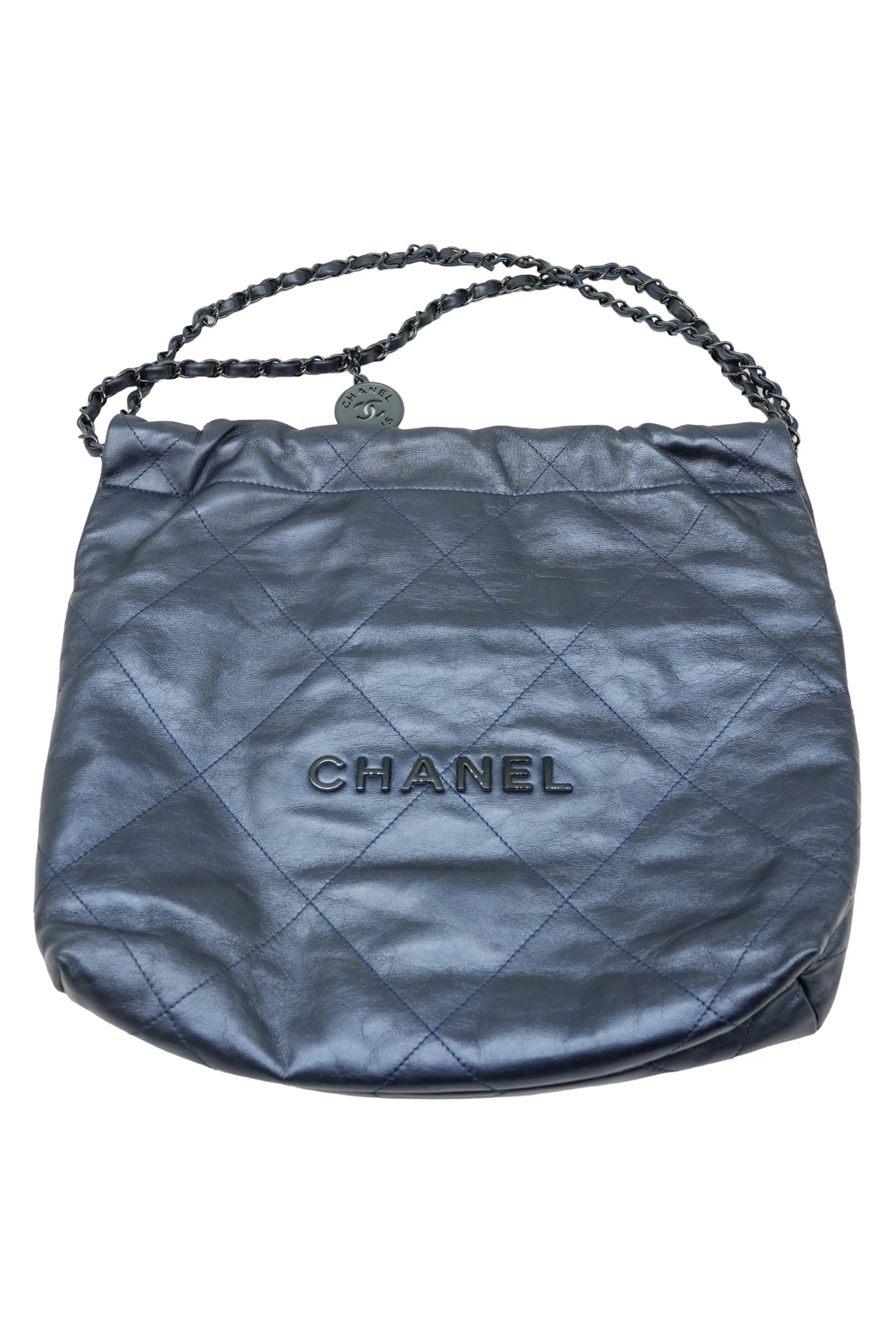 Chanel 22 Bag Shiny Calfskin Iridescent Black with Black Hardware