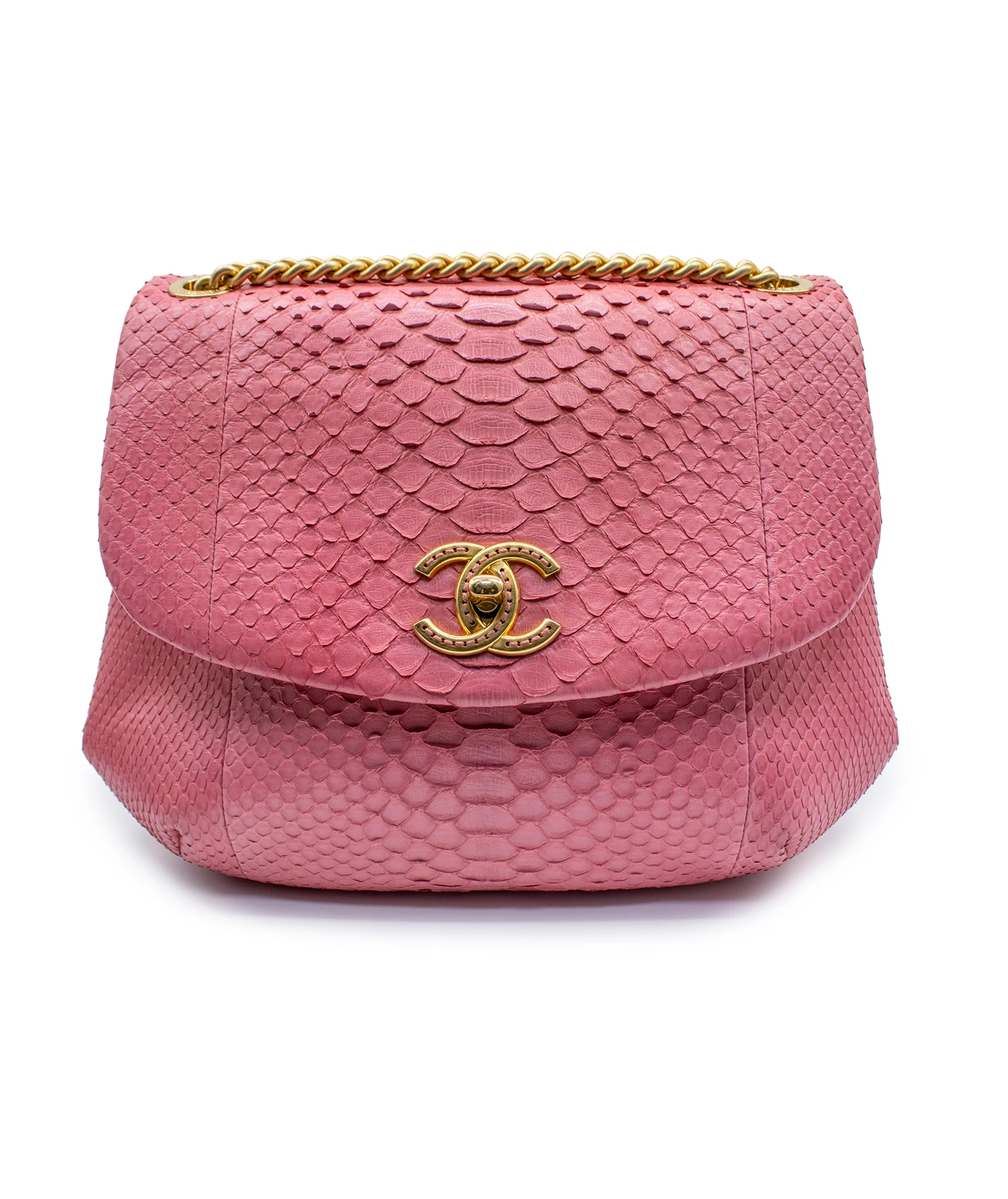 Chanel Matelasse Mini Pink Python Leather Bag with Gold Hardware