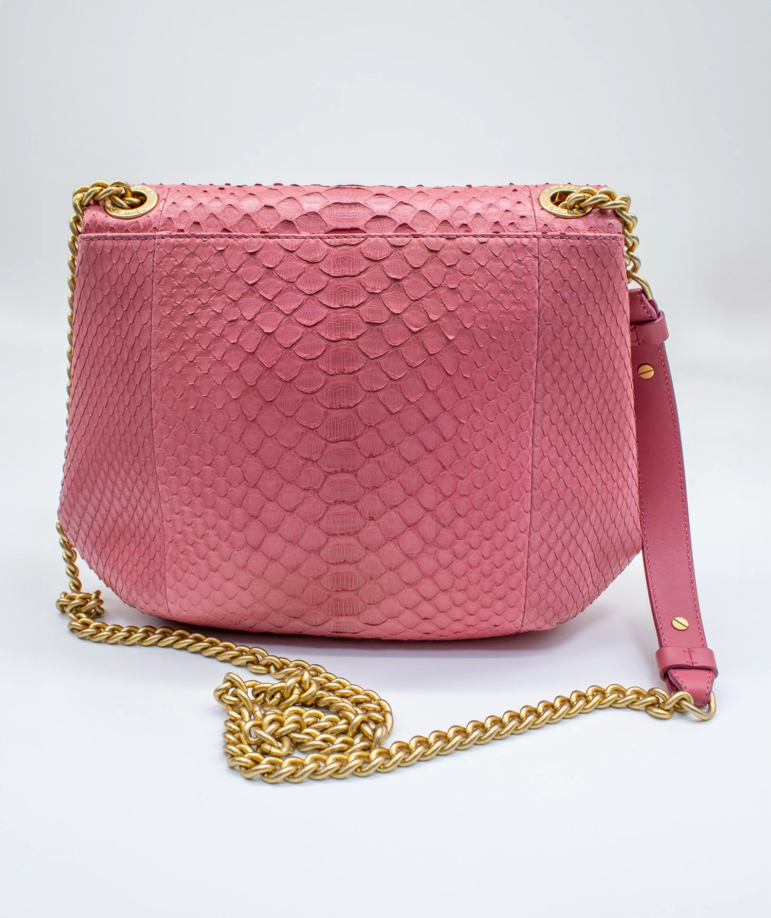 Chanel Matelasse Mini Pink Python Leather Bag with Gold Hardware