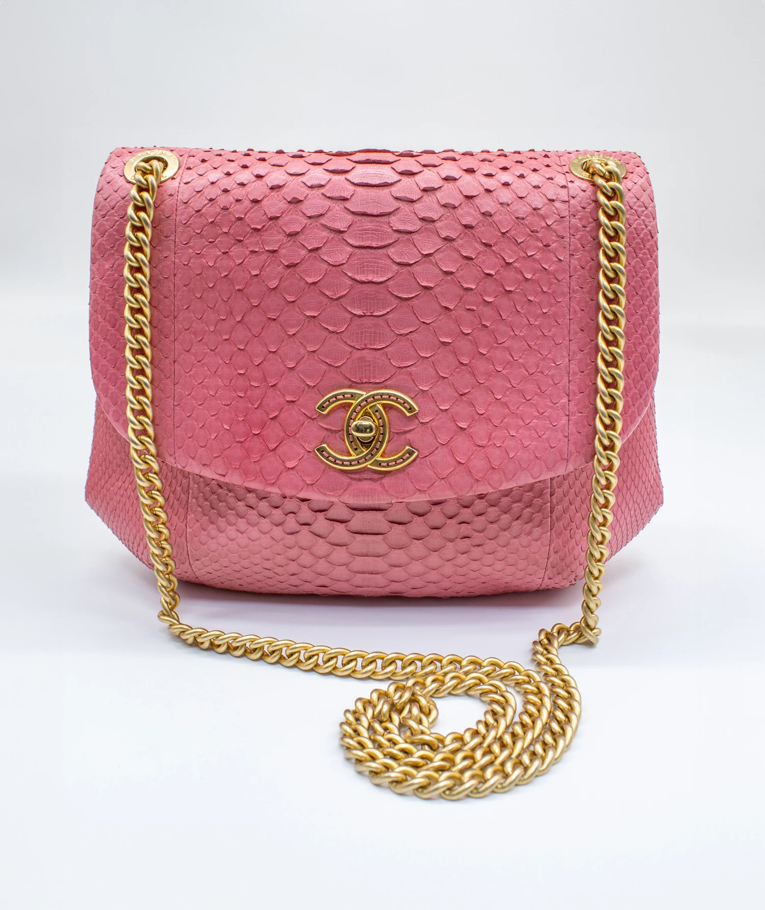 Chanel Matelasse Mini Pink Python Leather Bag with Gold Hardware