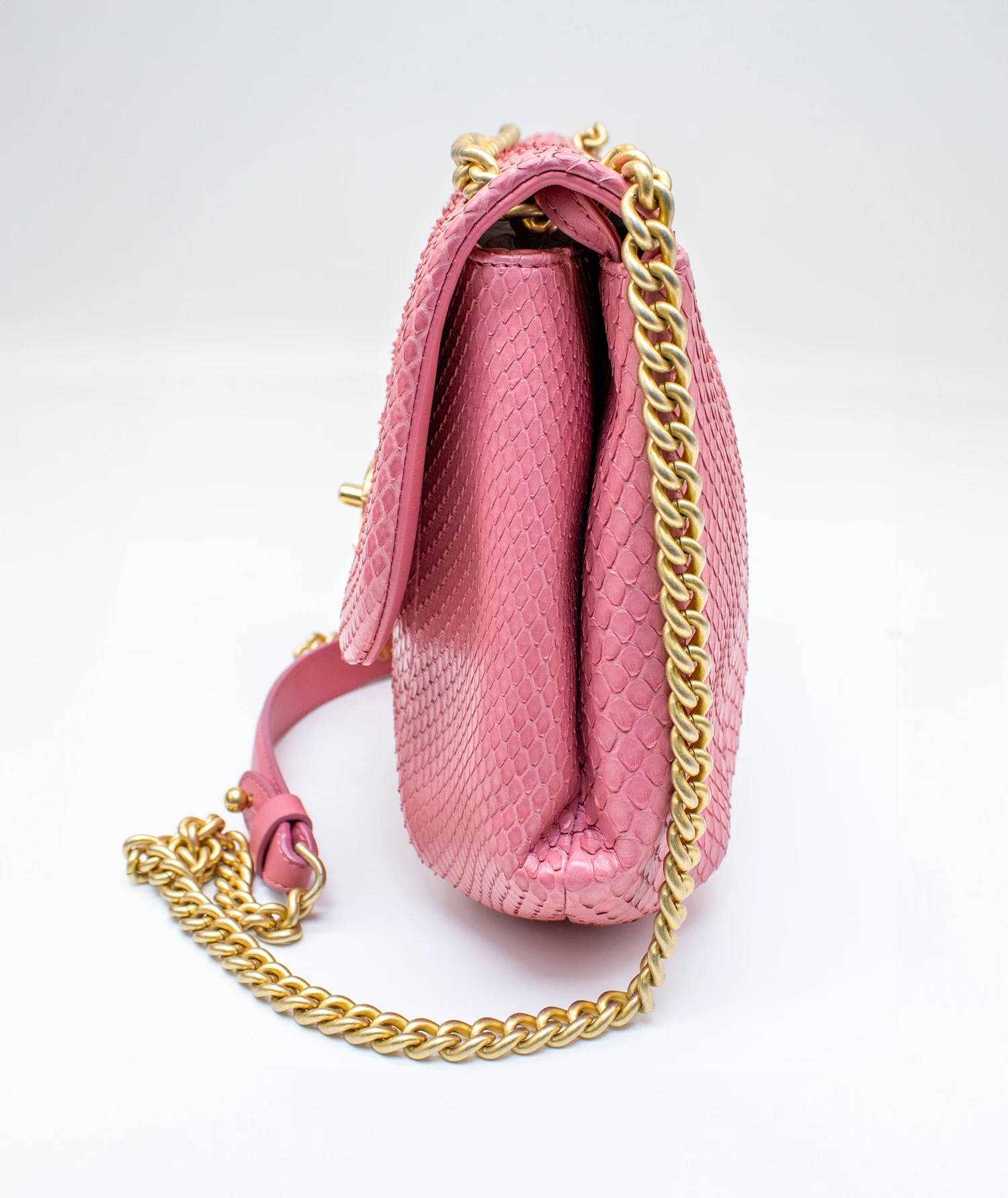 Chanel Matelasse Mini Pink Python Leather Bag with Gold Hardware