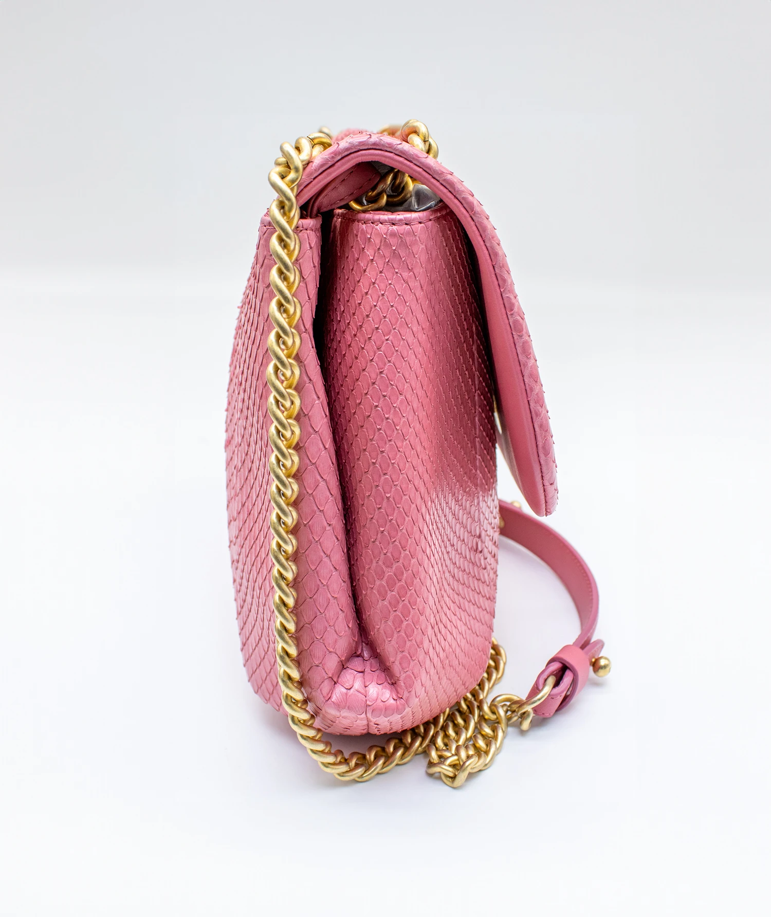 Chanel Matelasse Mini Pink Python Leather Bag with Gold Hardware