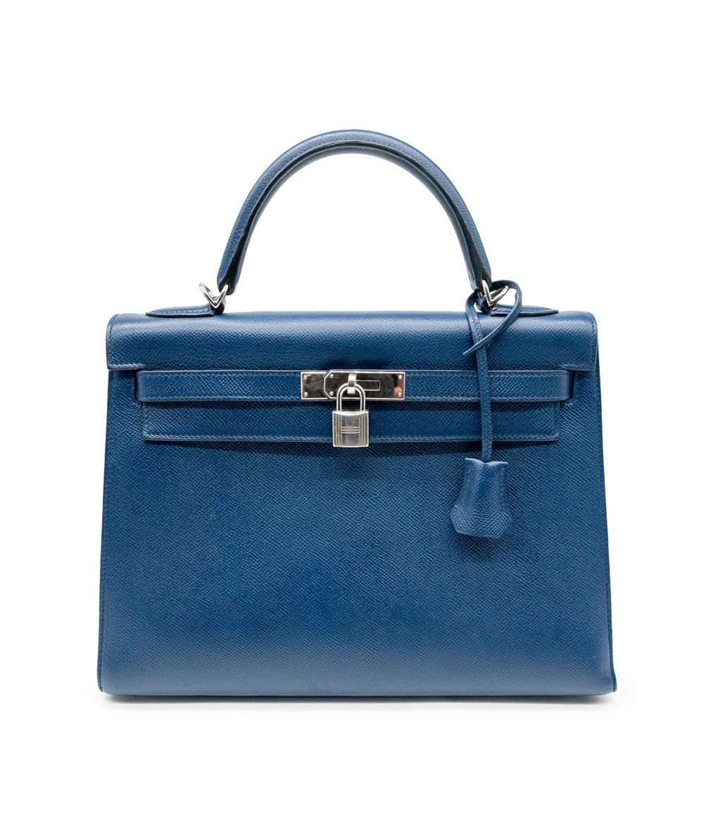 Hermes 2016 (Stamp X) Size 32 Blue De Prusse Epsom Leather Kelly Sellier Bag