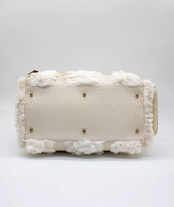 Gianni Versace Rare “Snap Out Of It” Fur Bag in White with Python Leather and Gold Hardware