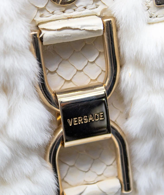 Gianni Versace Rare “Snap Out Of It” Fur Bag in White with Python Leather and Gold Hardware