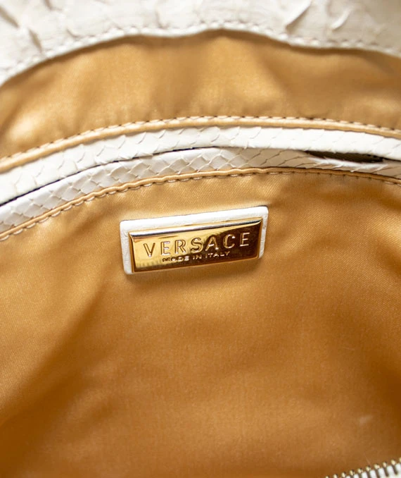 Gianni Versace Rare “Snap Out Of It” Fur Bag in White with Python Leather and Gold Hardware