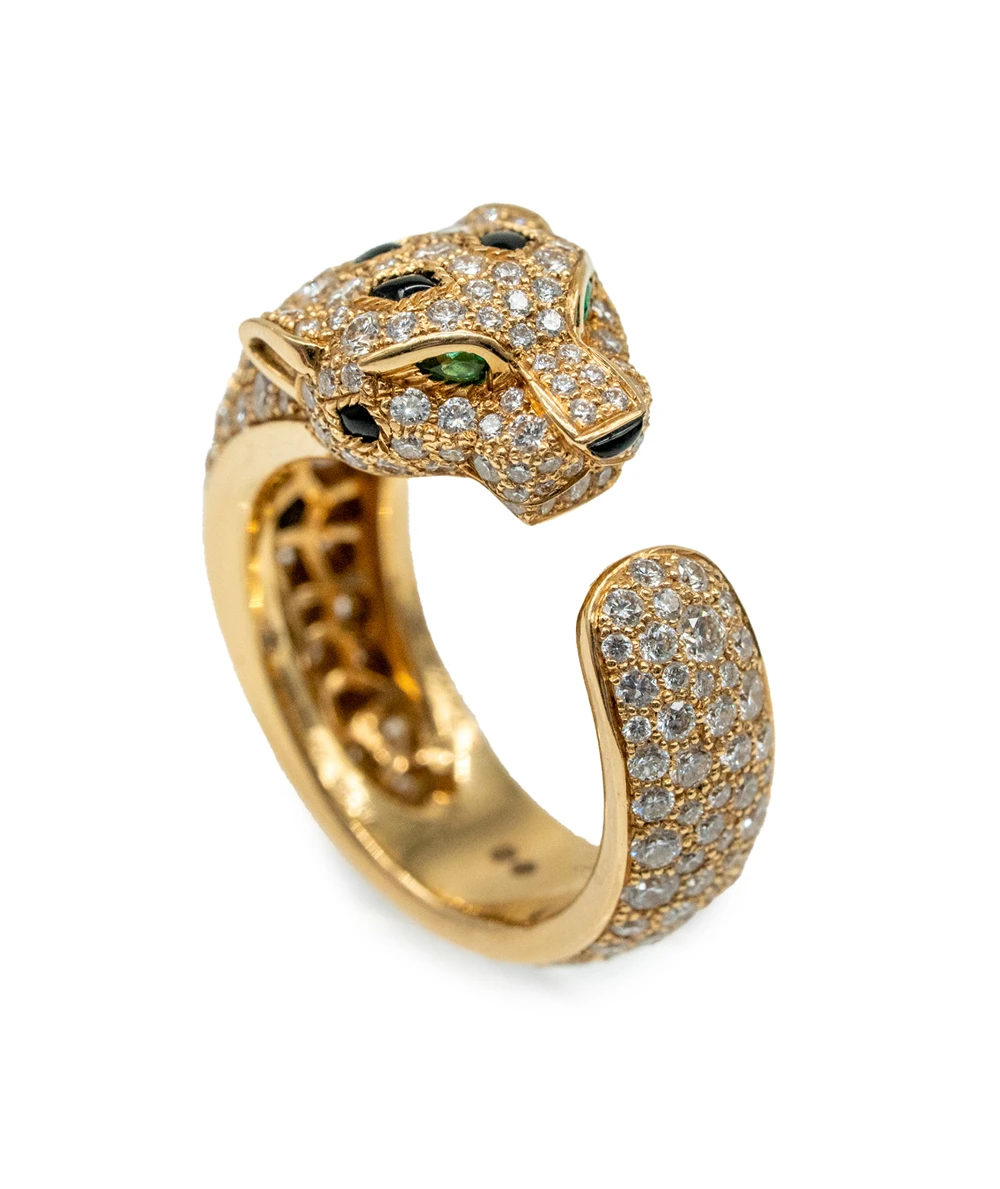 Cartier Panthère de Cartier Ring, 18K Yellow Gold, Diamonds, Tsavorite garnets, Onyx