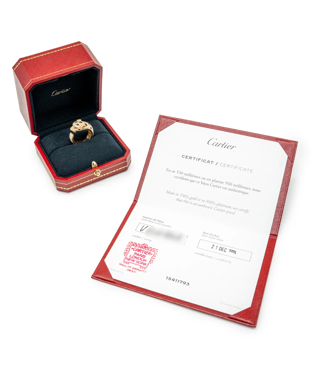 Cartier Panthère de Cartier Ring, 18K Yellow Gold, Diamonds, Tsavorite garnets, Onyx