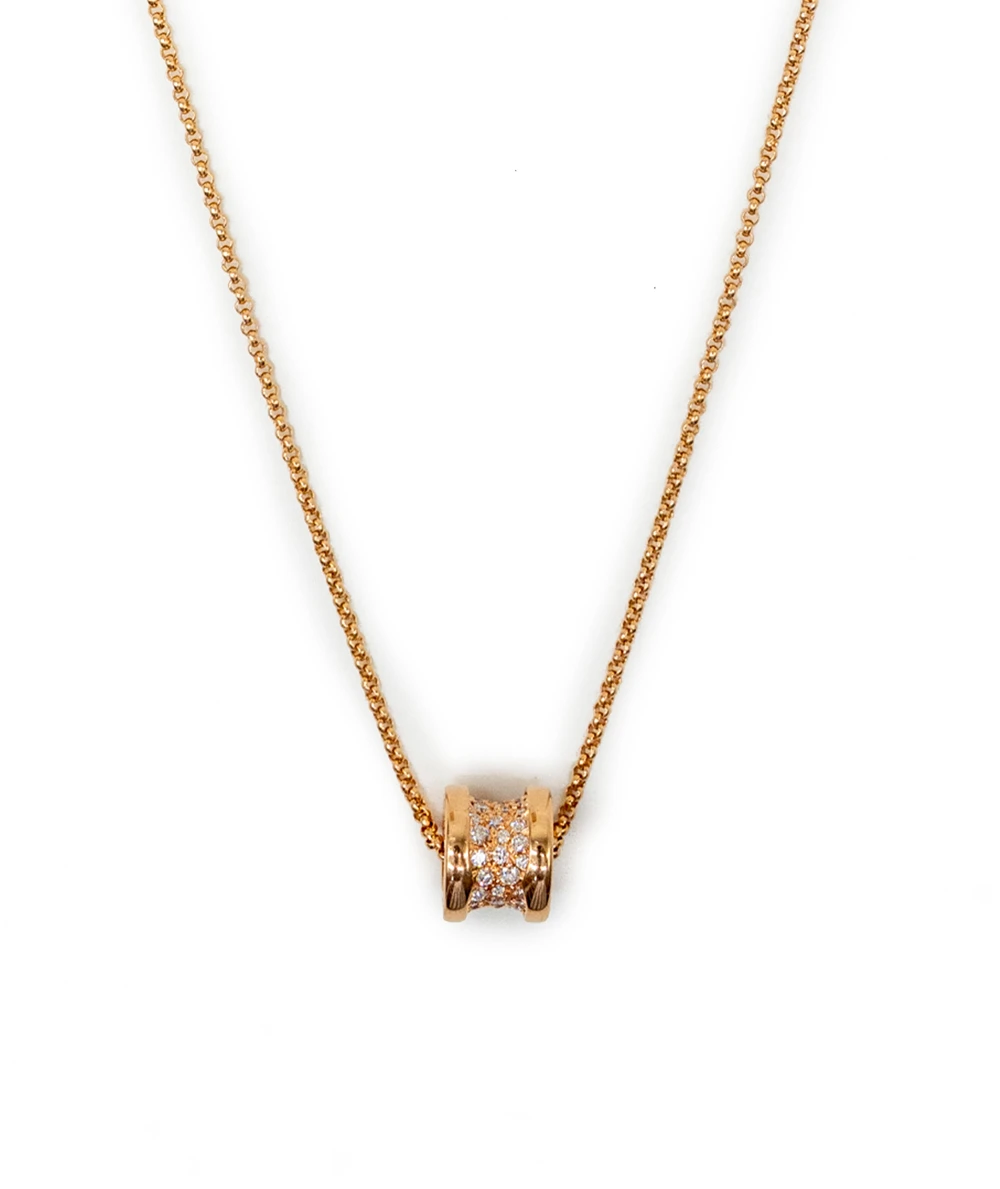 Bvlgari B.zero1 18k Rose Gold Necklace with Pavé Diamonds 7.6 Grams