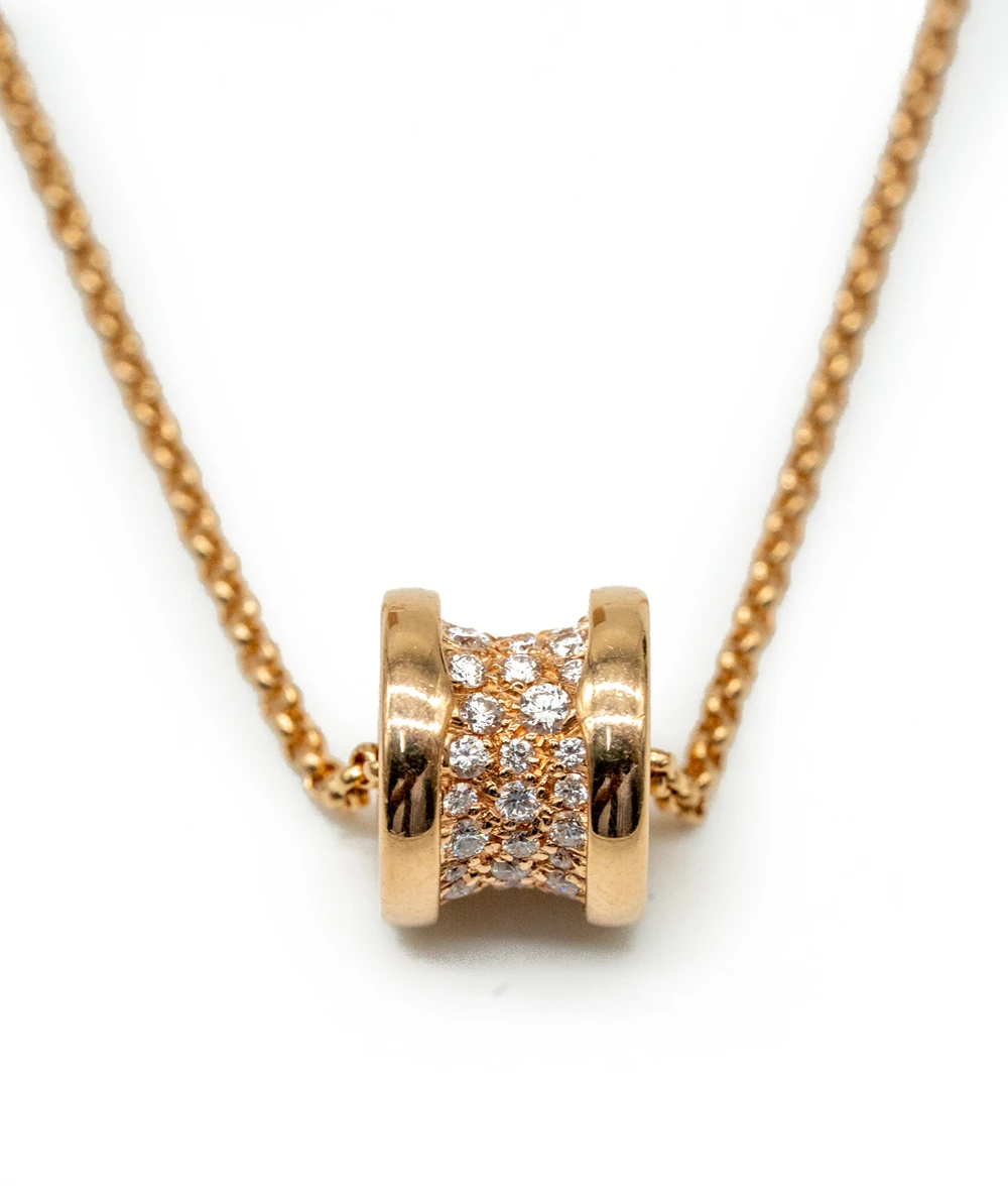 Bvlgari B.zero1 18k Rose Gold Necklace with Pavé Diamonds 7.6 Grams