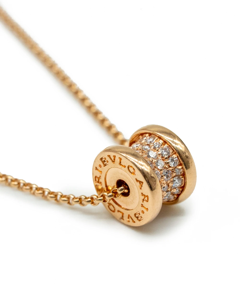 Bvlgari B.zero1 18k Rose Gold Necklace with Pavé Diamonds 7.6 Grams