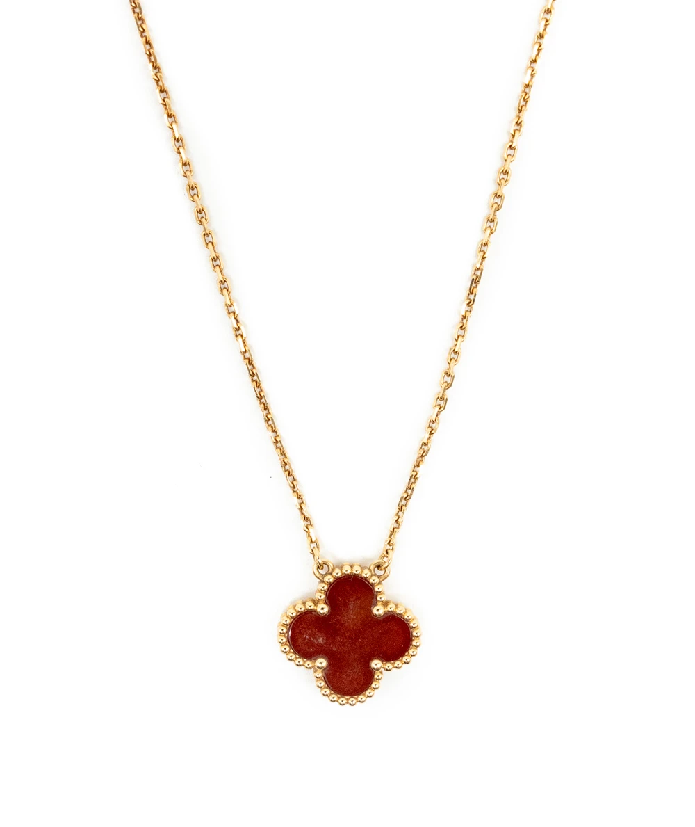 Van Cleef & Arpels Vintage Alhambra Carnelian 18K Yellow Gold Necklace
