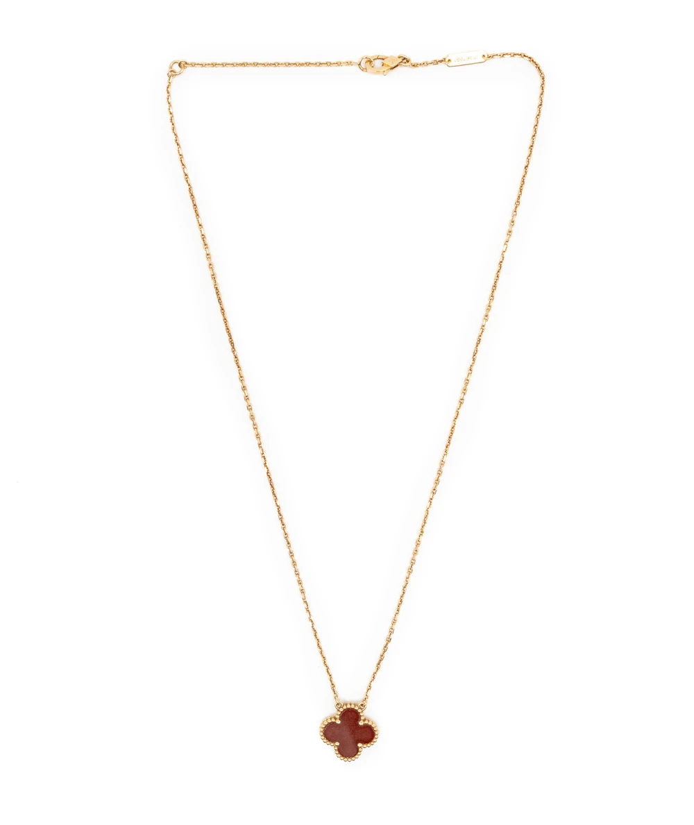 Van Cleef & Arpels Vintage Alhambra Carnelian 18K Yellow Gold Necklace