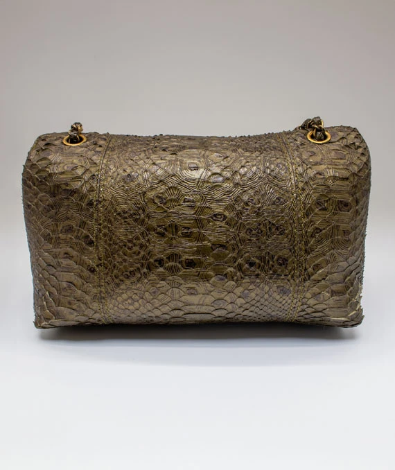 Chanel Paris-Byzance Green Python Leather Flap Bag with Silver Tone Hardware