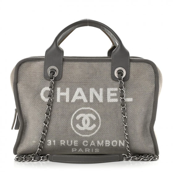 Chanel Canvas Deauville Bowling Bag (Grey)