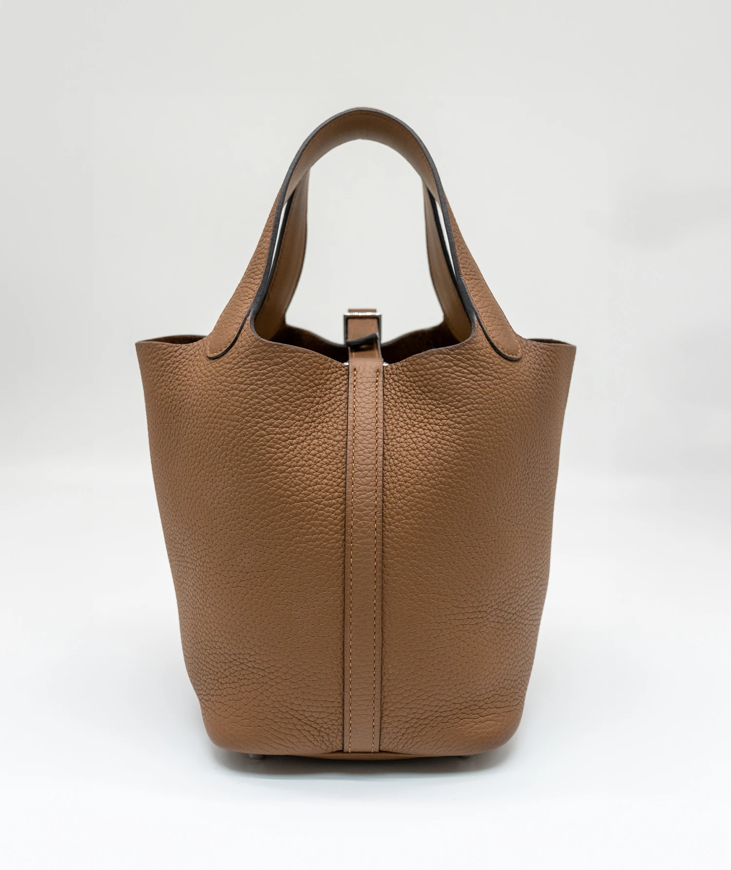 Hermes Size 18 Stamp Z 2021 Togo Leather Cacao Picotin Lock PM Tote Bag with Palladium Hardware