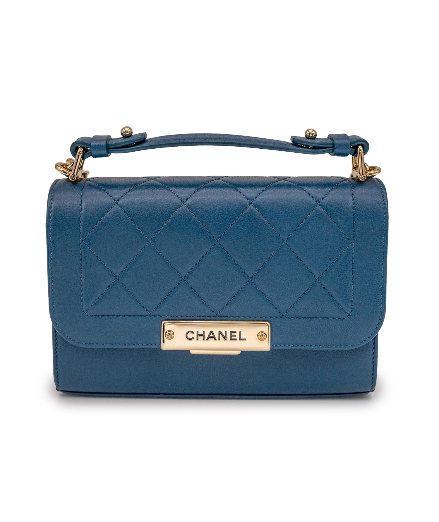 Chanel Blue Calfskin Leather Click Label Shoulder Bag