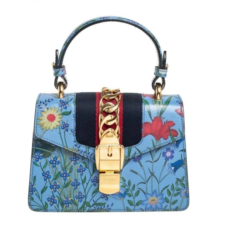 Gucci Sylvie Top Handle Blue Flora Bag Blue