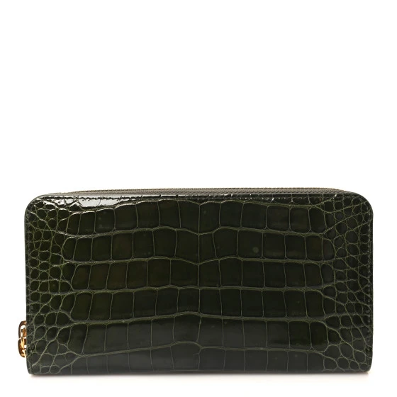 Louis Vuitton Alligator Exterior Goaskin Lining Wallet Green