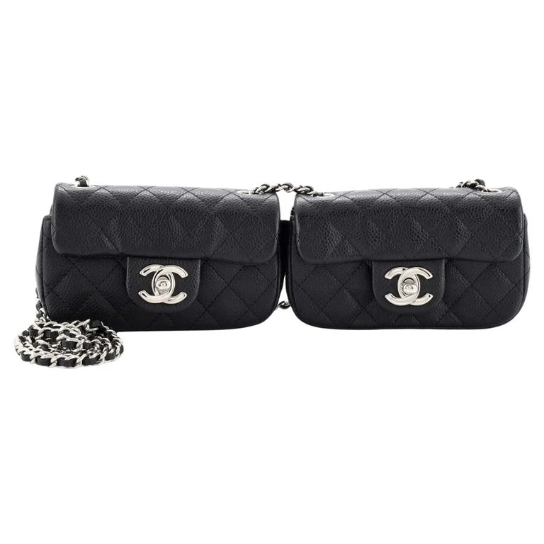 Chanel Twin Classic Flap Bag Quilted Caviar Mini Blue