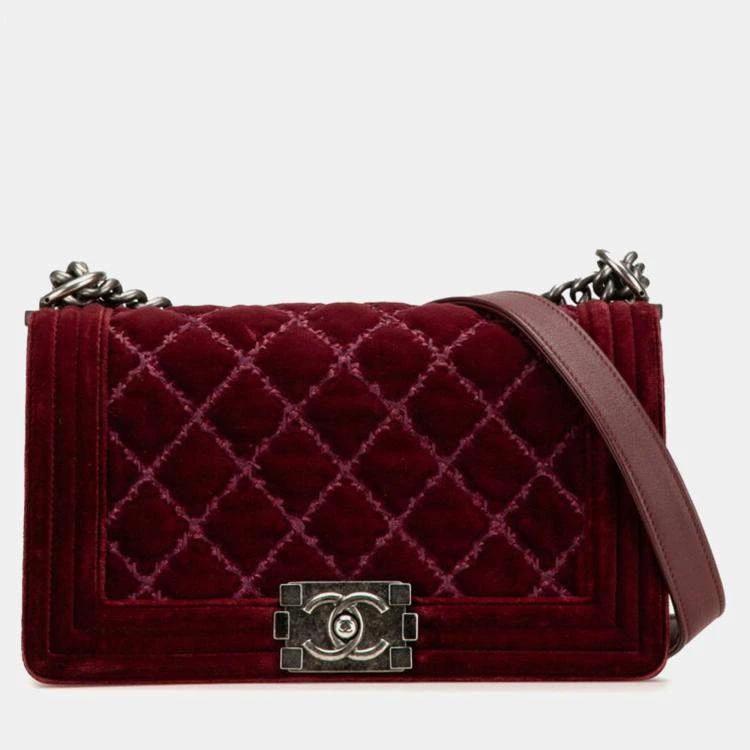 Chanel Boy Chanel  Velvet Chevron Quilted  Burgundy