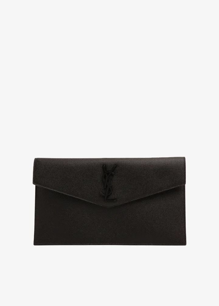 YSL black uptown card case in grained leather