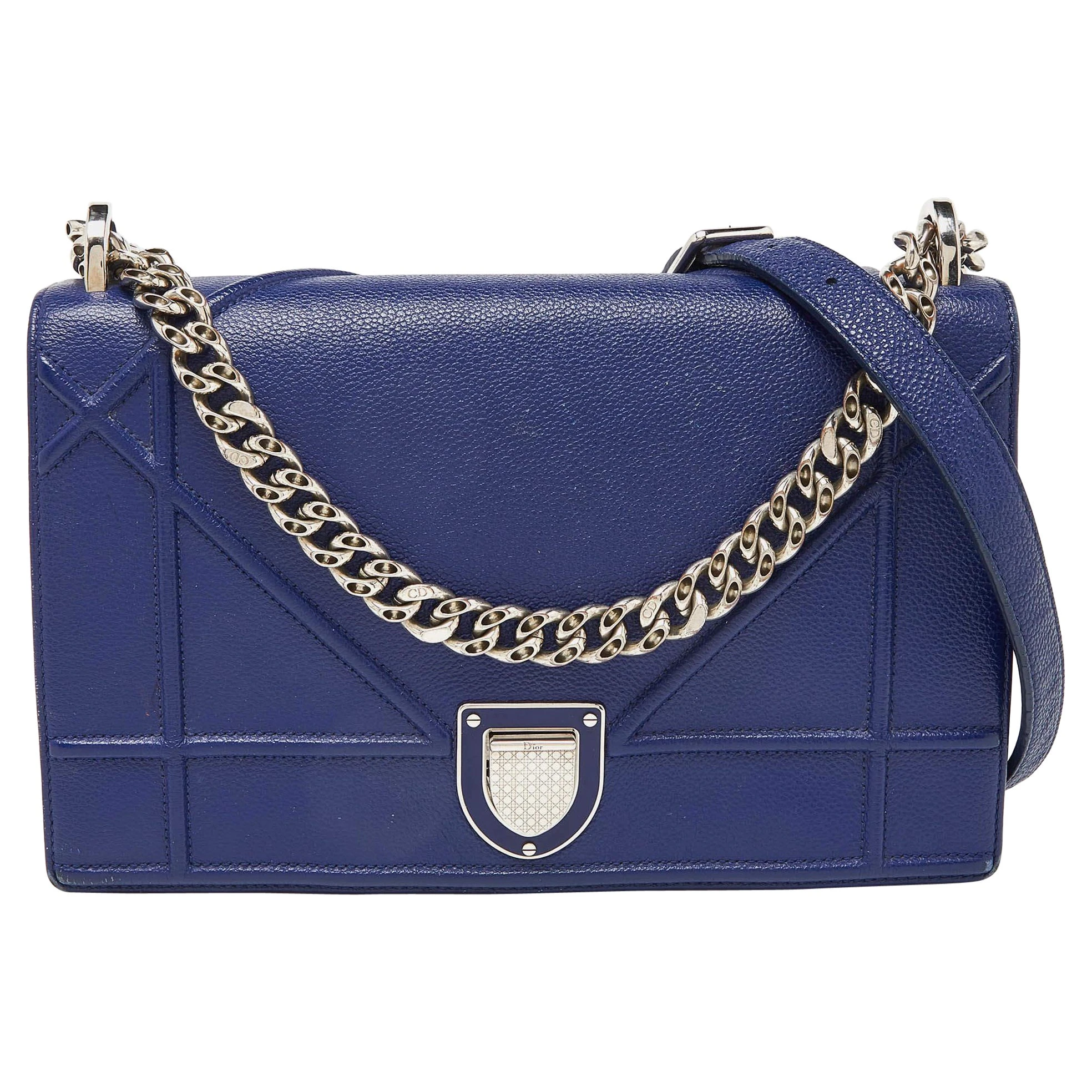 Dior Diorama Flap Leather Bag Size Medium Blue
