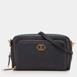 Dior Black Grained Calfskin Caro Double Pouch