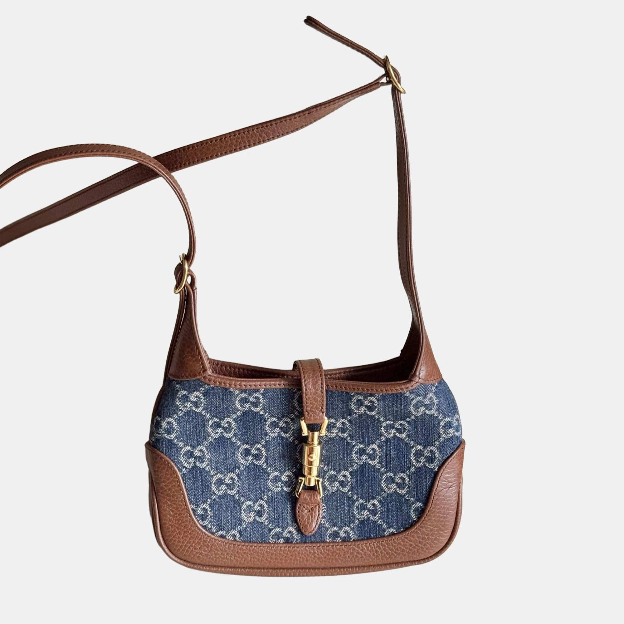 Gucci Blue/Brown GG Denim and Leather Jackie 1961 Shoulder Bag