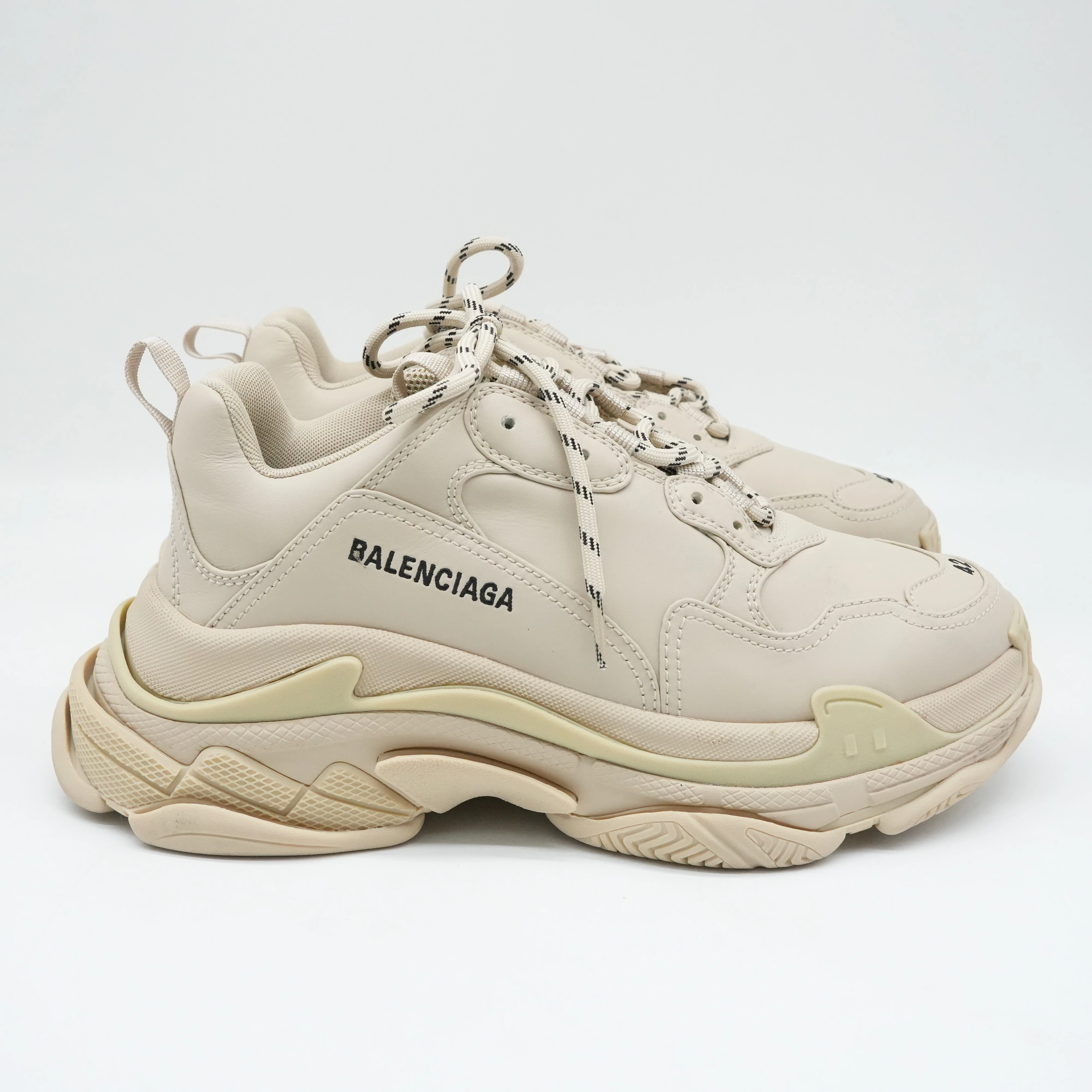 Balenciaga Cream Faux Leather Triple S Sneakers Size 42