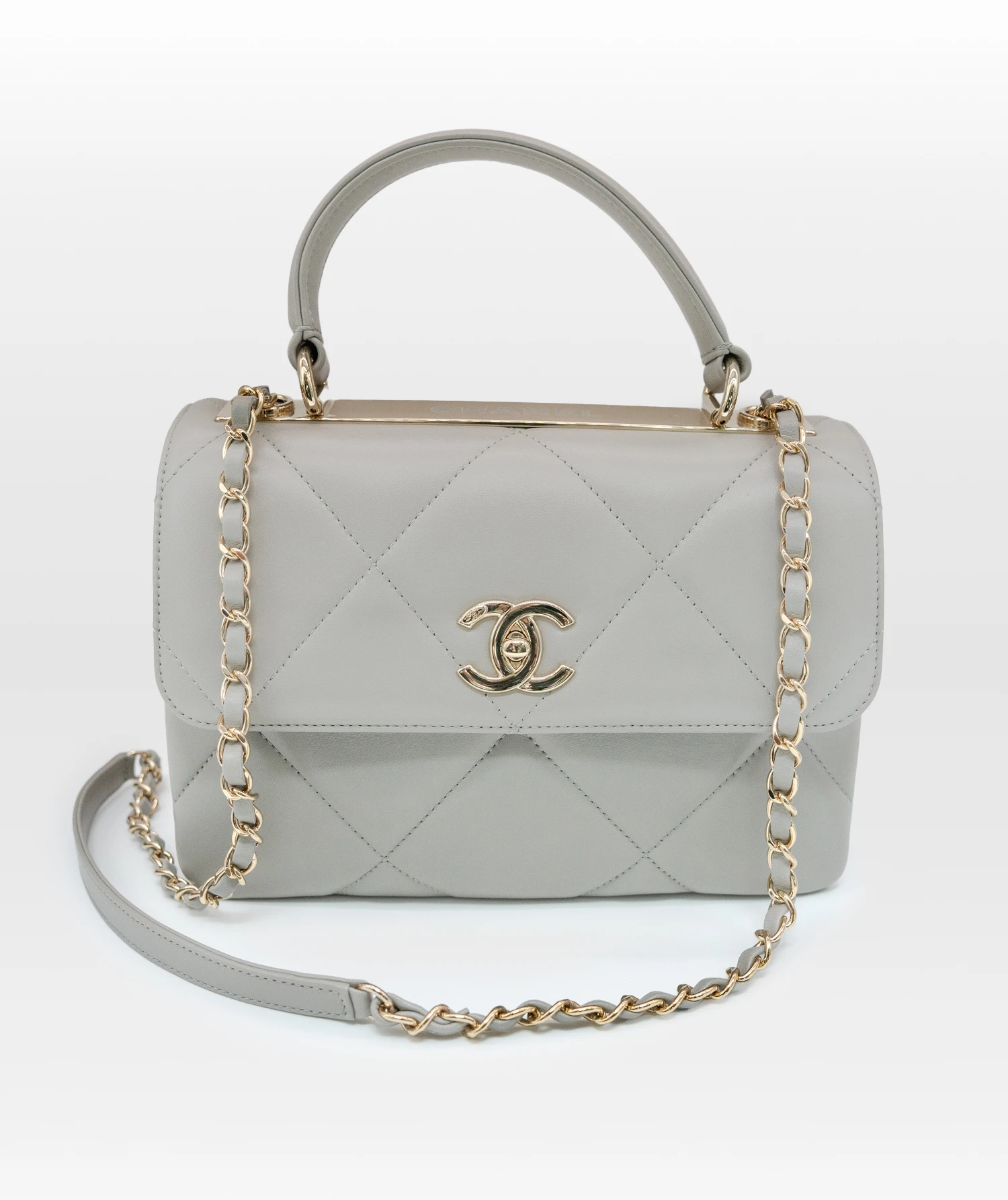 Chanel Grey Lambskin Quilted Small Trendy CC Top Handle Flap bag