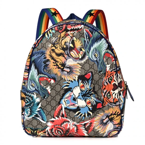 Gucci GG Supreme Monogram Animal Faces Childrens Day Backpack Tiger Print