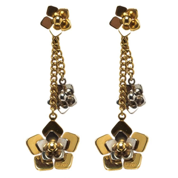 Fendi Two Tone Flower Dangle Earrings