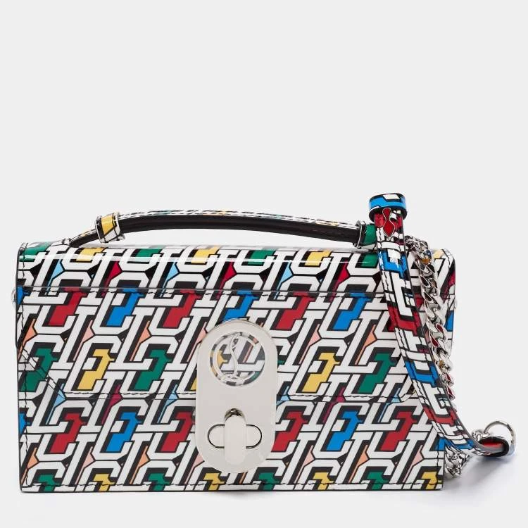 Christian Loubotin Multicolor logo Print Patent Leather Elisa top handle bag