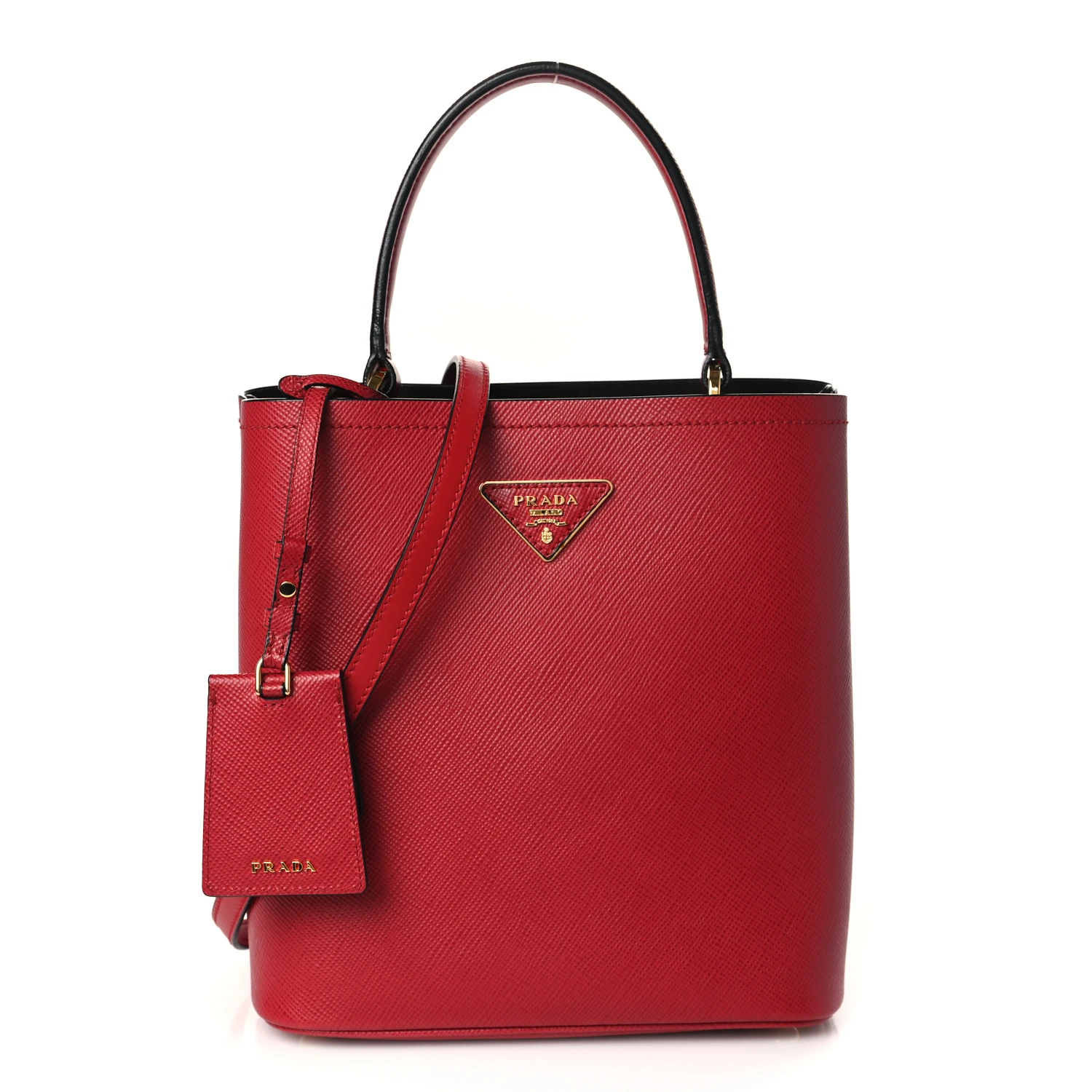 Prada Saffiano Cuir Medium Panier Bucket bag Fuoco Red