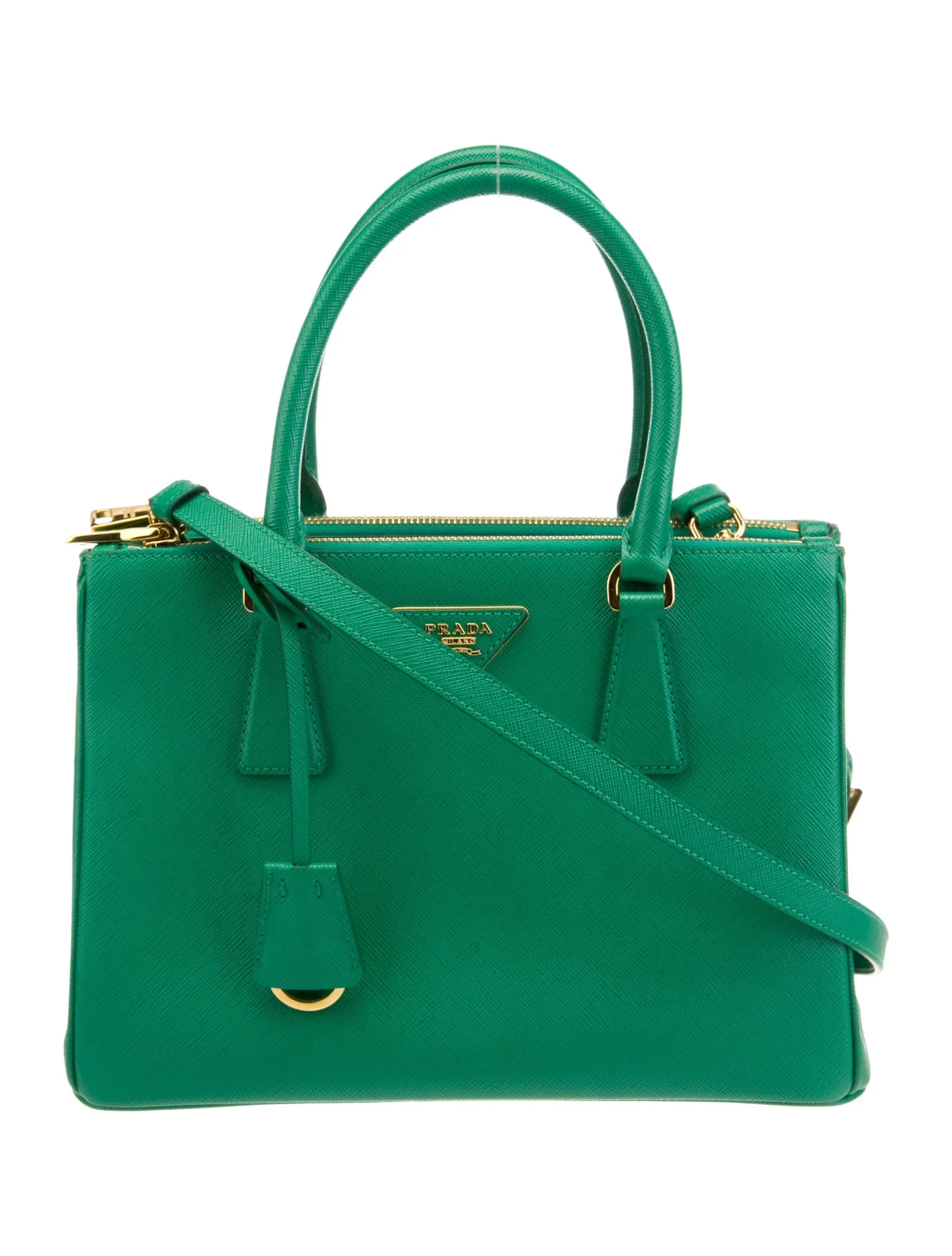 Prada Green Saffiano Lux Leather Medium Double Zip Tote